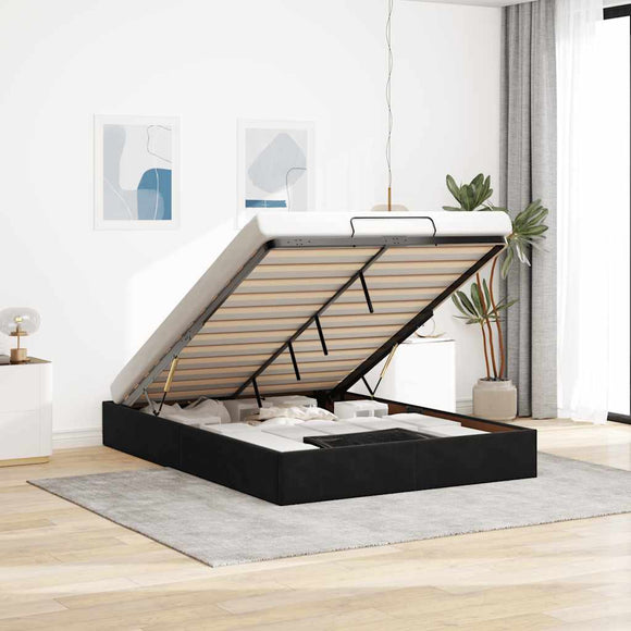 NNEVL Ottoman Storage Bed Frame No Mattress Black Double Velvet
