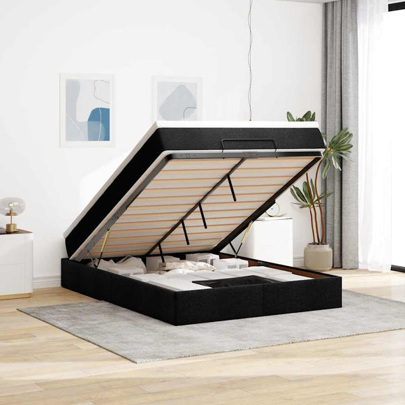 NNEVL Ottoman Bed with Mattress Black Double Fabric