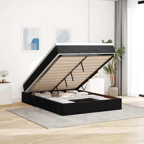 NNEVL Ottoman Bed with Mattress Black Double Velvet