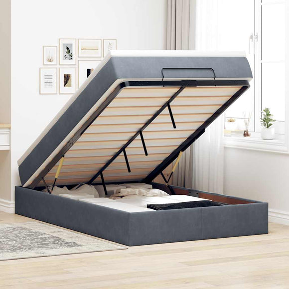 NNEVL Ottoman Bed with Mattress Dark Grey Super Single Velvet