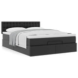 NNEVL Ottoman Bed with Mattress Black Queen Faux Leather