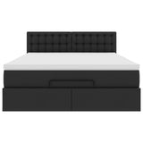 NNEVL Ottoman Bed with Mattress Black Queen Faux Leather