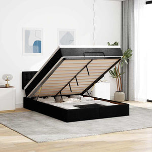 NNEVL Ottoman Bed with Mattress Black Queen Fabric