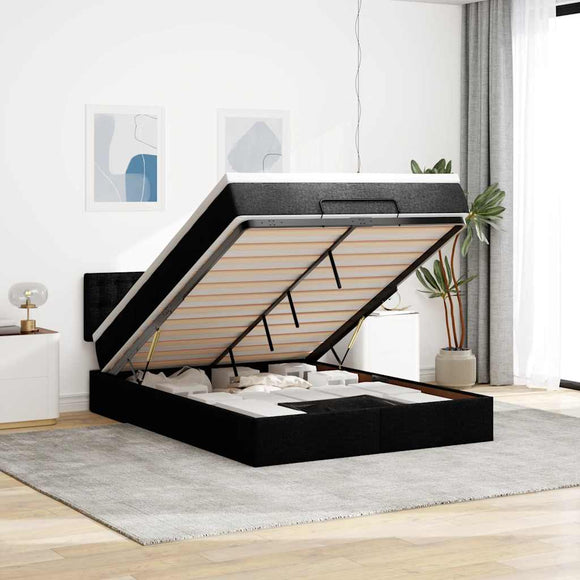 NNEVL Ottoman Bed with Mattress Black Queen Fabric