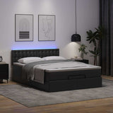 NNEVL Ottoman Bed with Mattresses & LEDs Black Queen Faux Leather