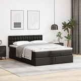NNEVL Ottoman Bed with Mattresses & LEDs Black Queen Faux Leather