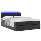 NNEVL Ottoman Bed with Mattresses & LEDs Black Queen Faux Leather