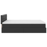 NNEVL Ottoman Bed with Mattresses & LEDs Black Queen Faux Leather