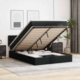 NNEVL Ottoman Bed with Mattresses & LEDs Black Queen Faux Leather