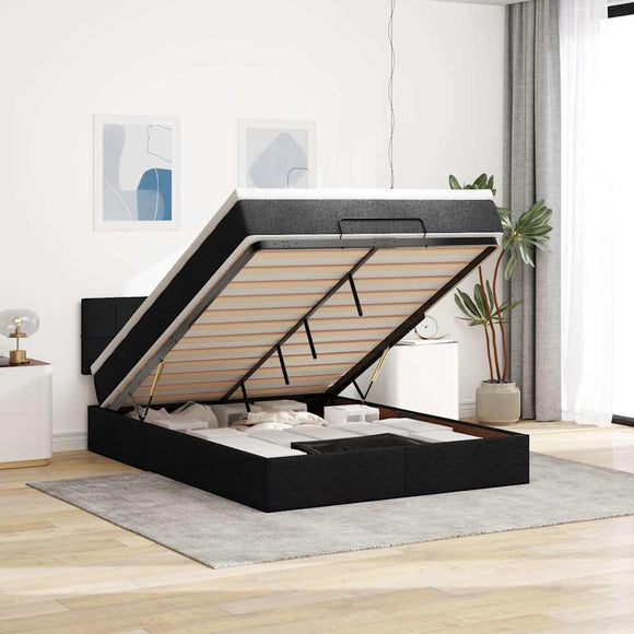 NNEVL Ottoman Bed with Mattress & LEDs Black Queen Fabric