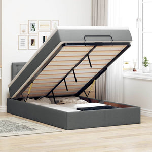 NNEVL Ottoman Bed with Mattress & LEDs Dark Grey King Single Fabric