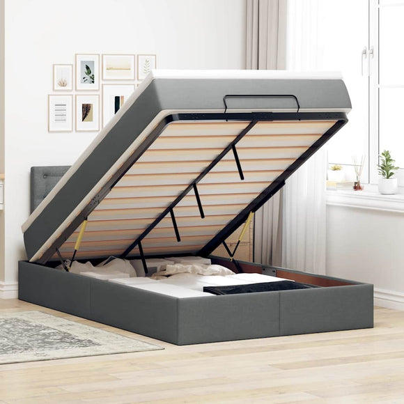 NNEVL Ottoman Bed with Mattress & LEDs Dark Grey King Single Fabric