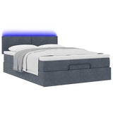 NNEVL Ottoman Bed with Mattress & LEDs Dark Grey Double Velvet