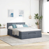 NNEVL Ottoman Bed with Mattress & LEDs Dark Grey Double Velvet