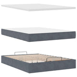 NNEVL Ottoman Bed with Mattress & LEDs Dark Grey Double Velvet