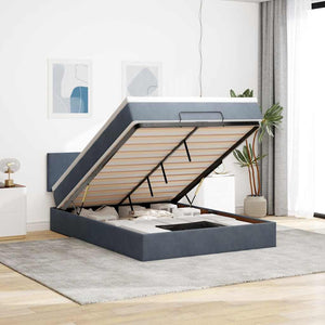 NNEVL Ottoman Bed with Mattress & LEDs Dark Grey Double Velvet