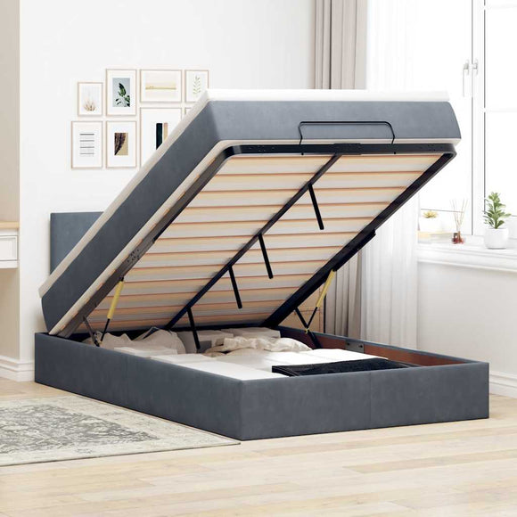 NNEVL Ottoman Bed with Mattress & LEDs Dark Grey King Single Velvet
