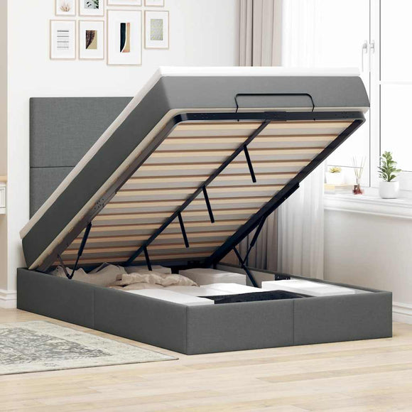 NNEVL Ottoman Bed with Mattress Dark Grey King Single Fabric