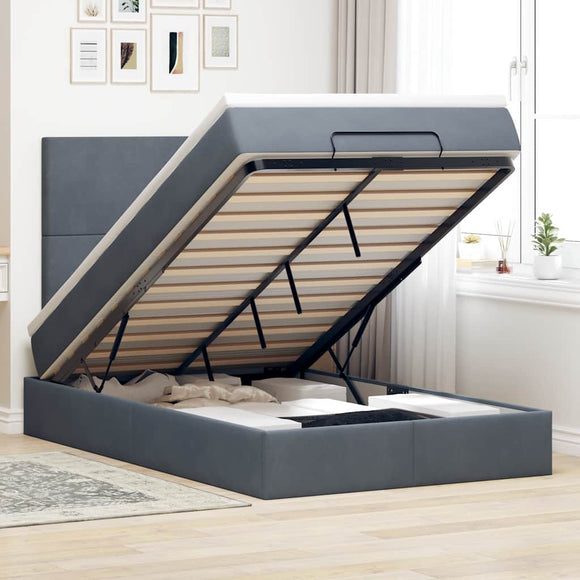 NNEVL Ottoman Bed with Mattresses Dark Grey King Single Velvet