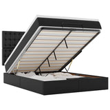NNEVL Ottoman Bed with Mattress & LEDs Black Queen Faux Leather