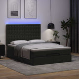 NNEVL Ottoman Bed with Mattress & LEDs Black Queen Faux Leather