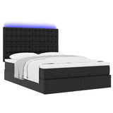 NNEVL Ottoman Bed with Mattress & LEDs Black Queen Faux Leather