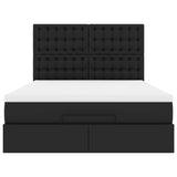 NNEVL Ottoman Bed with Mattress & LEDs Black Queen Faux Leather