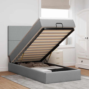 NNEVL Ottoman Bed with Mattress & LEDs Black Queen Faux Leather