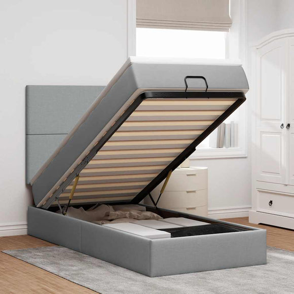 NNEVL Ottoman Bed with Mattress & LEDs Black Queen Faux Leather