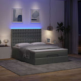 NNEVL Ottoman Bed with Mattress & LEDs Dark Grey Queen Fabric