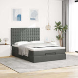 NNEVL Ottoman Bed with Mattress & LEDs Dark Grey Queen Fabric