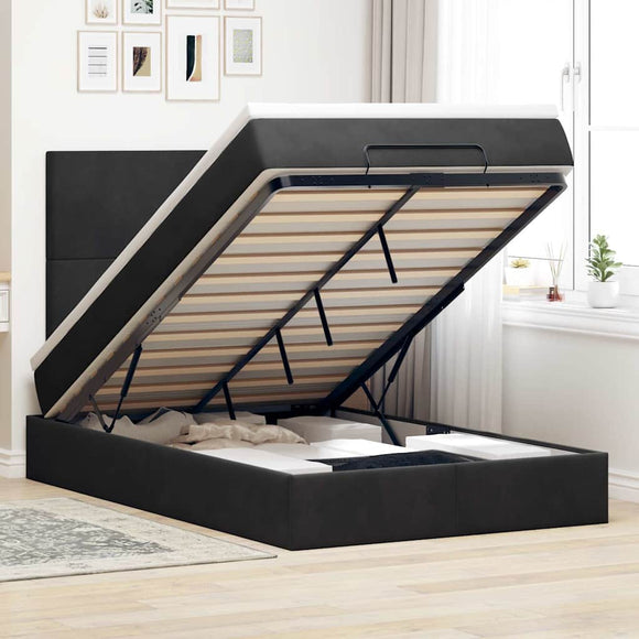 NNEVL Ottoman Bed with Mattresses & LEDs Dark Grey King Single Velvet