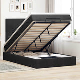 NNEVL Ottoman Bed with Mattresses & LEDs Dark Grey King Single Velvet