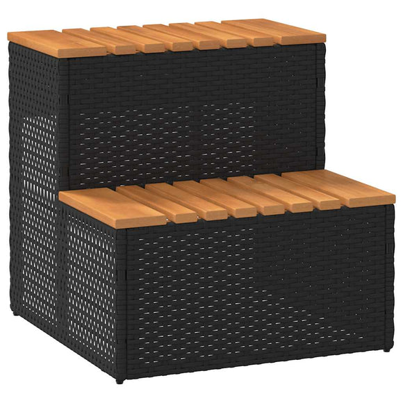 NNEVL Hot Tub Step Black 50x50x50.5 cm Poly Rattan and Solid Acacia