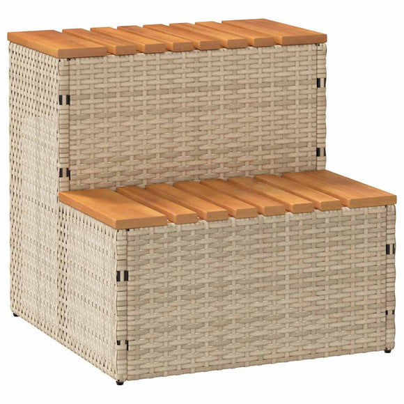 NNEVL Hot Tub Step Beige 50x50x50.5 cm Poly Rattan and Solid Acacia