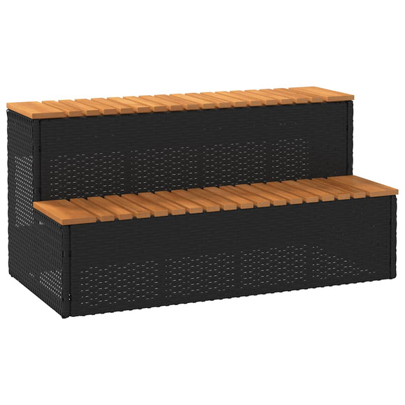 NNEVL Hot Tub Step Black 100x50x50.5 cm Poly Rattan and Solid Acacia