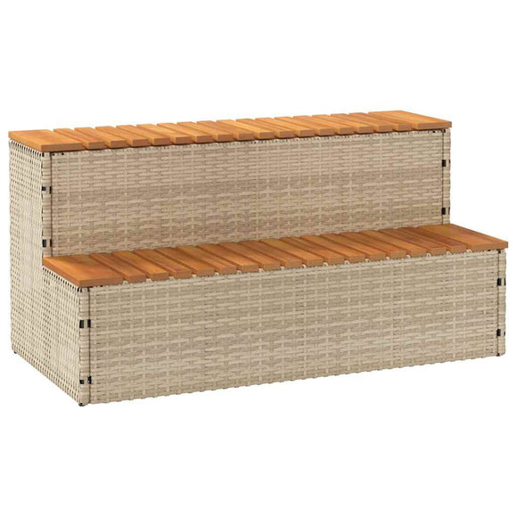 NNEVL Hot Tub Step Beige 100x50x50.5 cm Poly Rattan and Solid Acacia