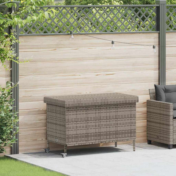 NNEVL Garden Storage Box with Wheels Grey 110x55x73 cm Poly Rattan