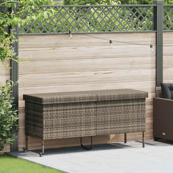 NNEVL Garden Storage Box with Wheels Grey 160x55x75 cm Poly Rattan