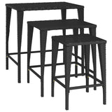 NNEVL Garden Nesting Tables 3 pcs Black Poly Rattan