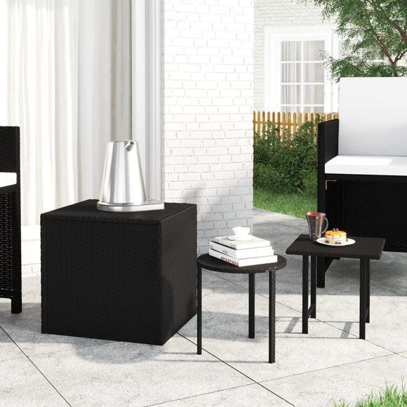 NNEVL Garden Side Tables 3 pcs Black Poly Rattan