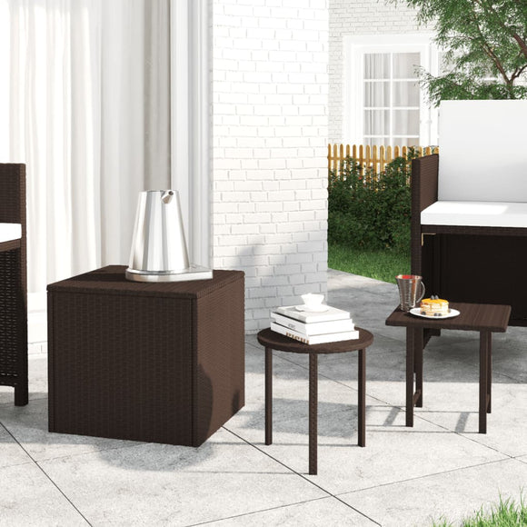 NNEVL Garden Side Tables 3 pcs Brown Poly Rattan