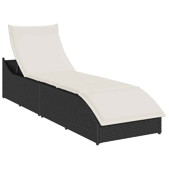 NNEVL Folding Sun Lounger with Cushion and Storage Black Poly Rattan