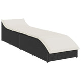 NNEVL Folding Sun Lounger with Cushion and Storage Black Poly Rattan