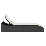 NNEVL Folding Sun Lounger with Cushion and Storage Black Poly Rattan