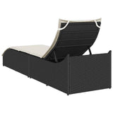 NNEVL Folding Sun Lounger with Cushion and Storage Black Poly Rattan