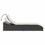 NNEVL Folding Sun Lounger with Cushion and Storage Black Poly Rattan