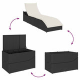 NNEVL Folding Sun Lounger with Cushion and Storage Black Poly Rattan