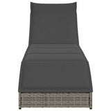 NNEVL Folding Sun Lounger with Cushion and Storage Grey Poly Rattan