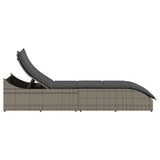 NNEVL Folding Sun Lounger with Cushion and Storage Grey Poly Rattan
